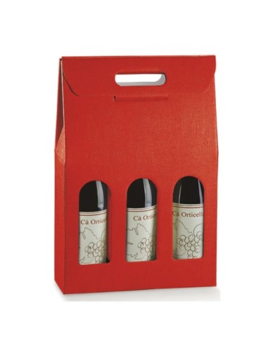 Scatola portabottiglie in cartone color rosso per 3 bott.
