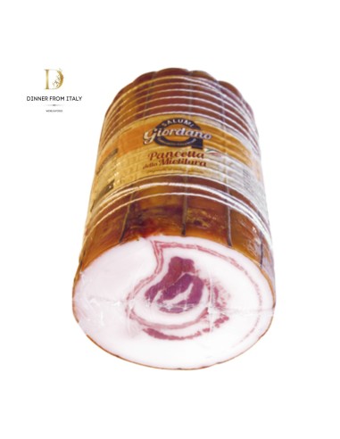 Pancetta mietitura con cotenna stagionata 210 giorni Giordano a metà sottovuoto 4,23 kg circa