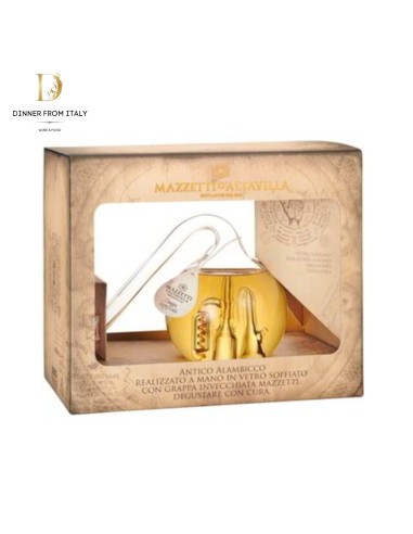 Gift box in glass with aged grappa 40° Mazzetti D'Altavilla Alembic with distillery
