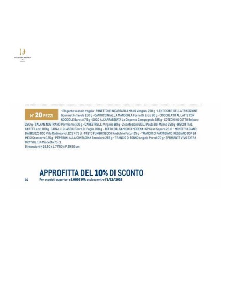 Cesto Natalizio Regalidea Regale con specialità gastronomiche in Confezione Regalo per Natale pezzi 20