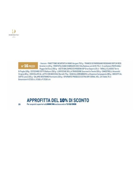 Cesto Natalizio Regalidea Elite con specialità gastronomiche in Confezione Regalo per Natale pezzi 16